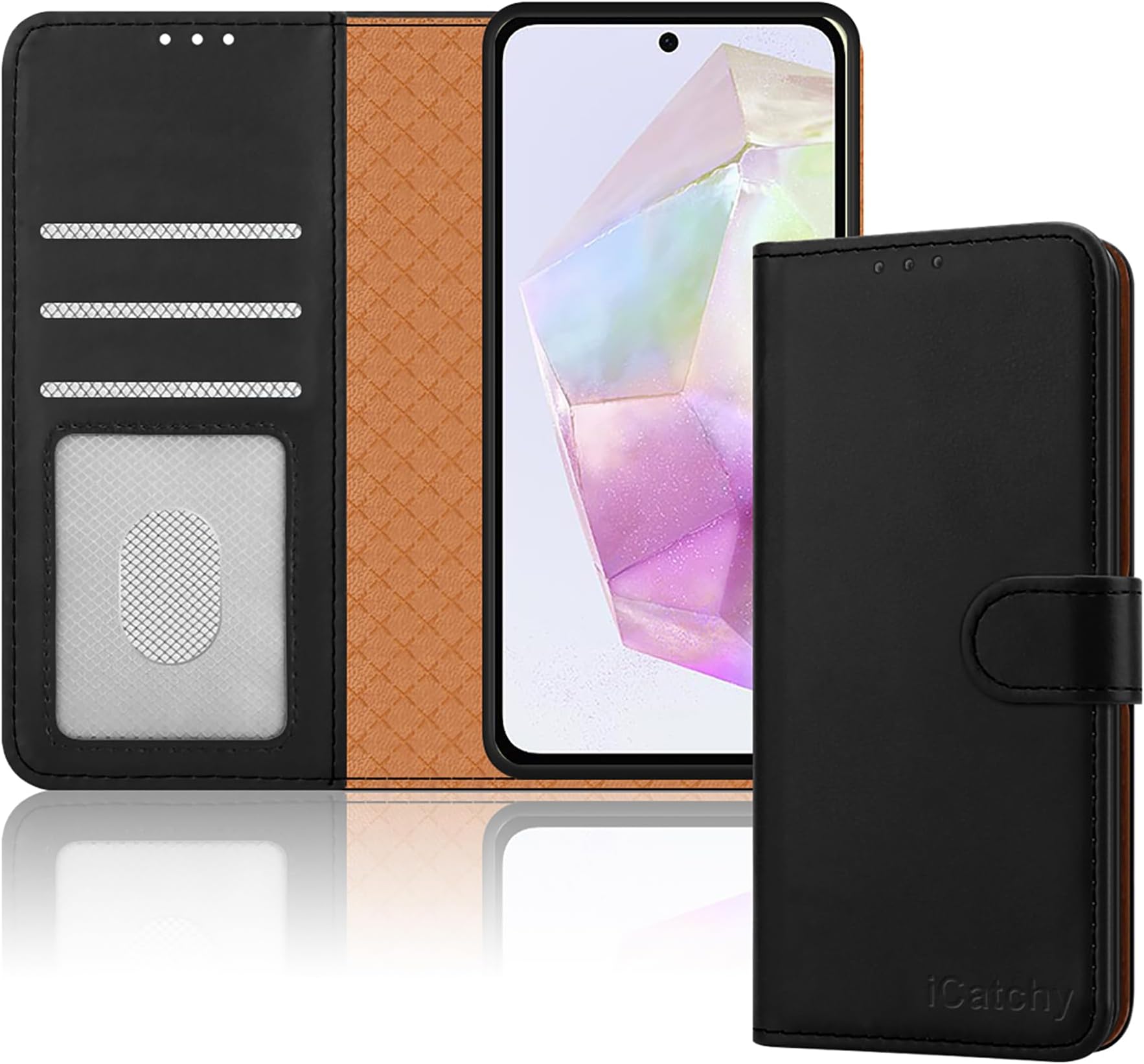 for Samsung Galaxy A35 Case Leather Wallet Book Flip Stand View Magnetic Protect RFID Blocking Shockproof Cover compatible with Samsung A35 5G Phone (Black)