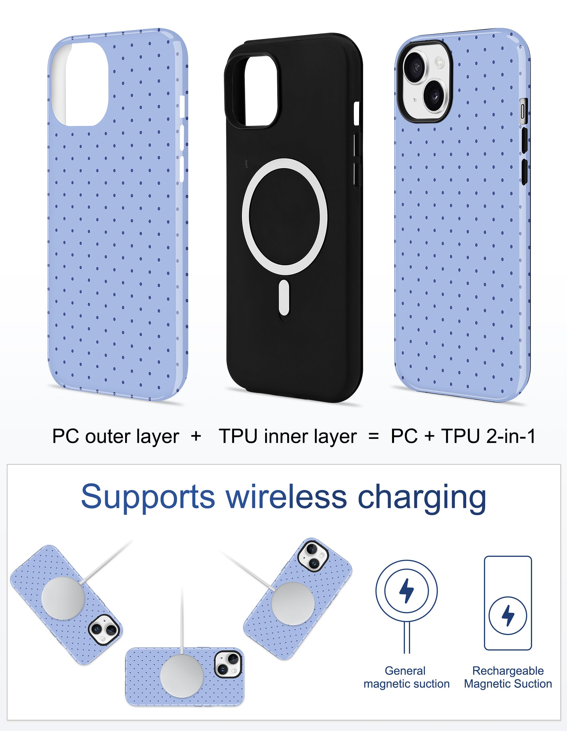 Amazon.co.jp: Aitipy iPhone 13/14用磁気ポルカドットフォンケース