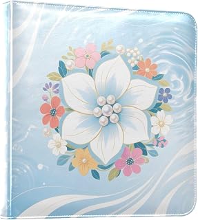 DIY Leather Scrapbook Album Floral Pearl Motif Light Blue Self Adhesive Photo Book PU Leather Memory Book for Wedding Travel Family