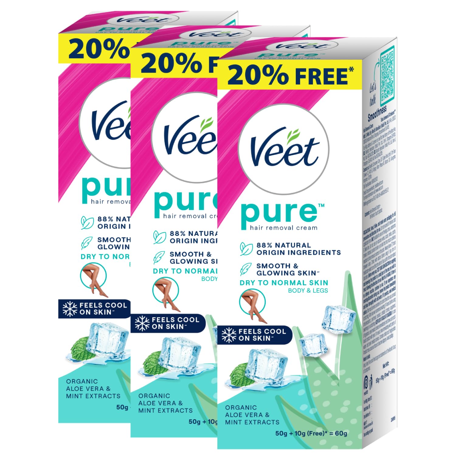 Veet Pure Hair Removal Cream for Dry Skin - 60 gm (Pack of 3)| Suitable for Legs, Underarms, Bikini Line, Arms | 5 Min Saloon Anytime Anywhere | Removes Hair Closer to Root | Long Lasting Smoothness-image-35