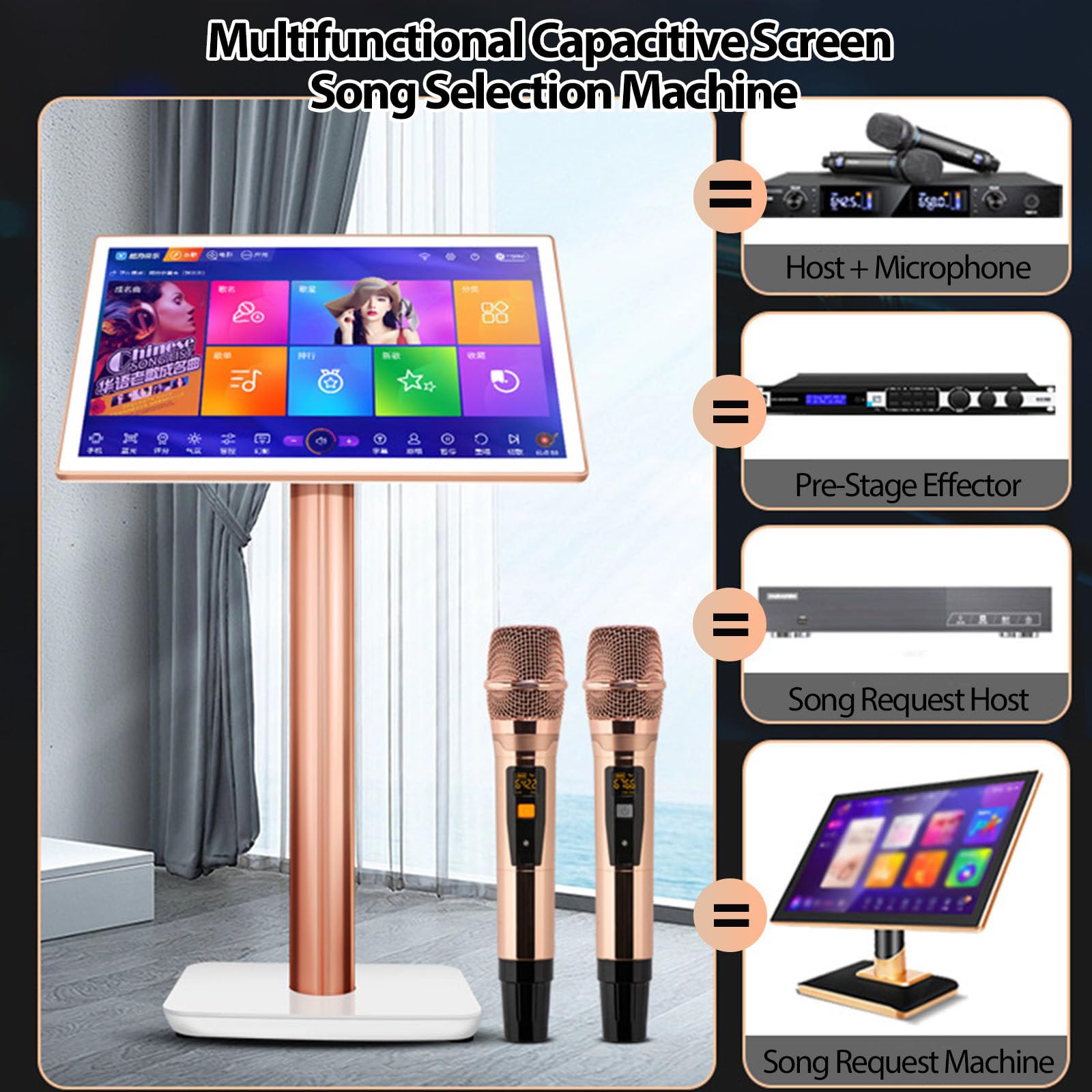 Macchina per karaoke tutto in uno, telecomando per telefono cellulare touch screen e macchina per karaoke con controllo app, lettore karaoke che canta KTV per feste in casa, bar,19.5inch-4TB
