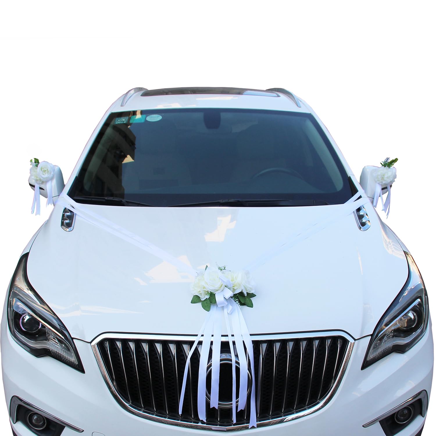 Coni Riso Matrimonio 20 Fiocchi Bianchi Per Auto Matrimonio - Decorazioni Per Antenna E Tergicristallo, Per Feste E Tavoli Fiocchi Per Antenna E Specchietto