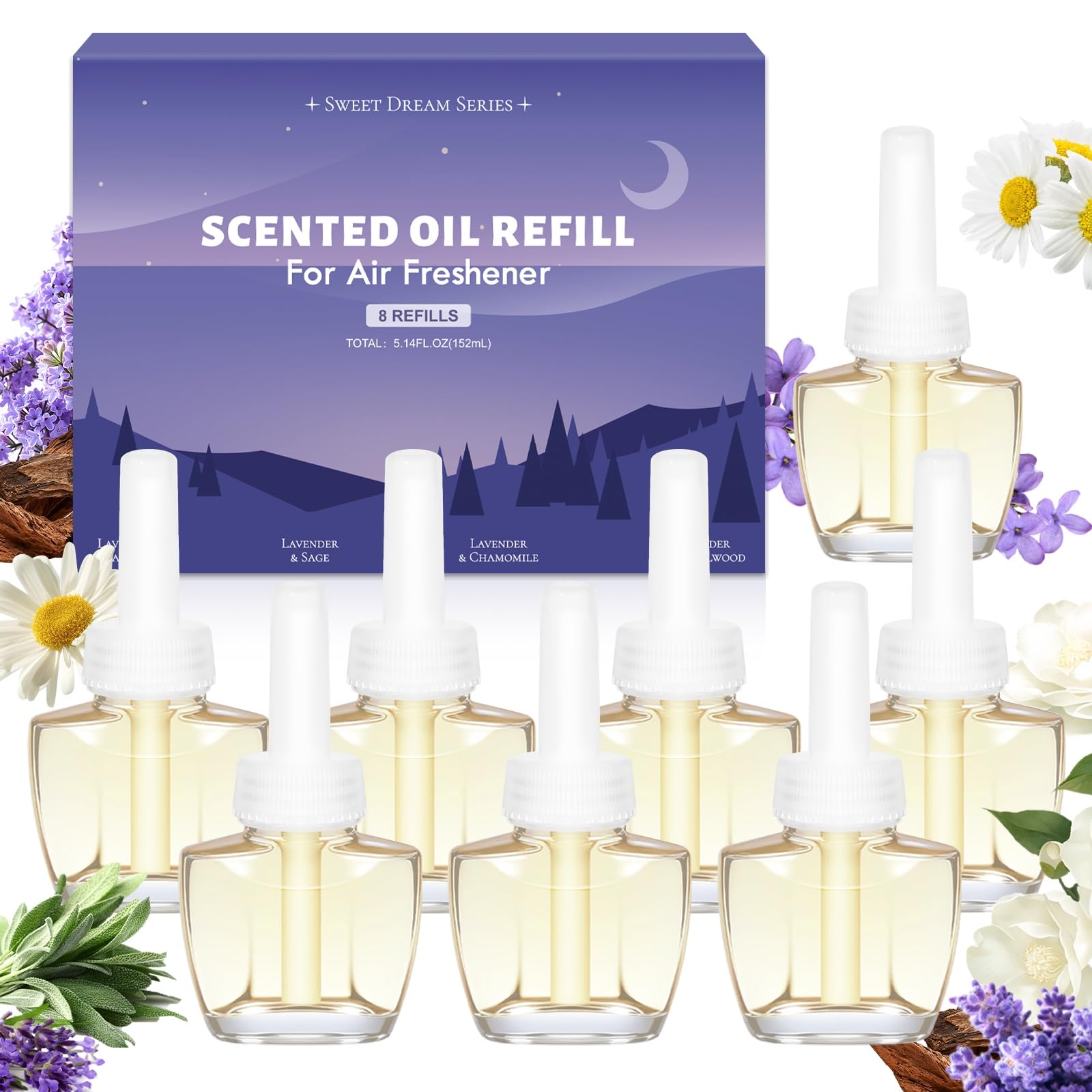 SCENTORINI Ricarica per Diffusore Elettrico 8X19ML, 4 Diversi Profumi di Lavande Serie Adatte per Air Wick e per Glade Ricariche di Diffusore di Oli Essenziali