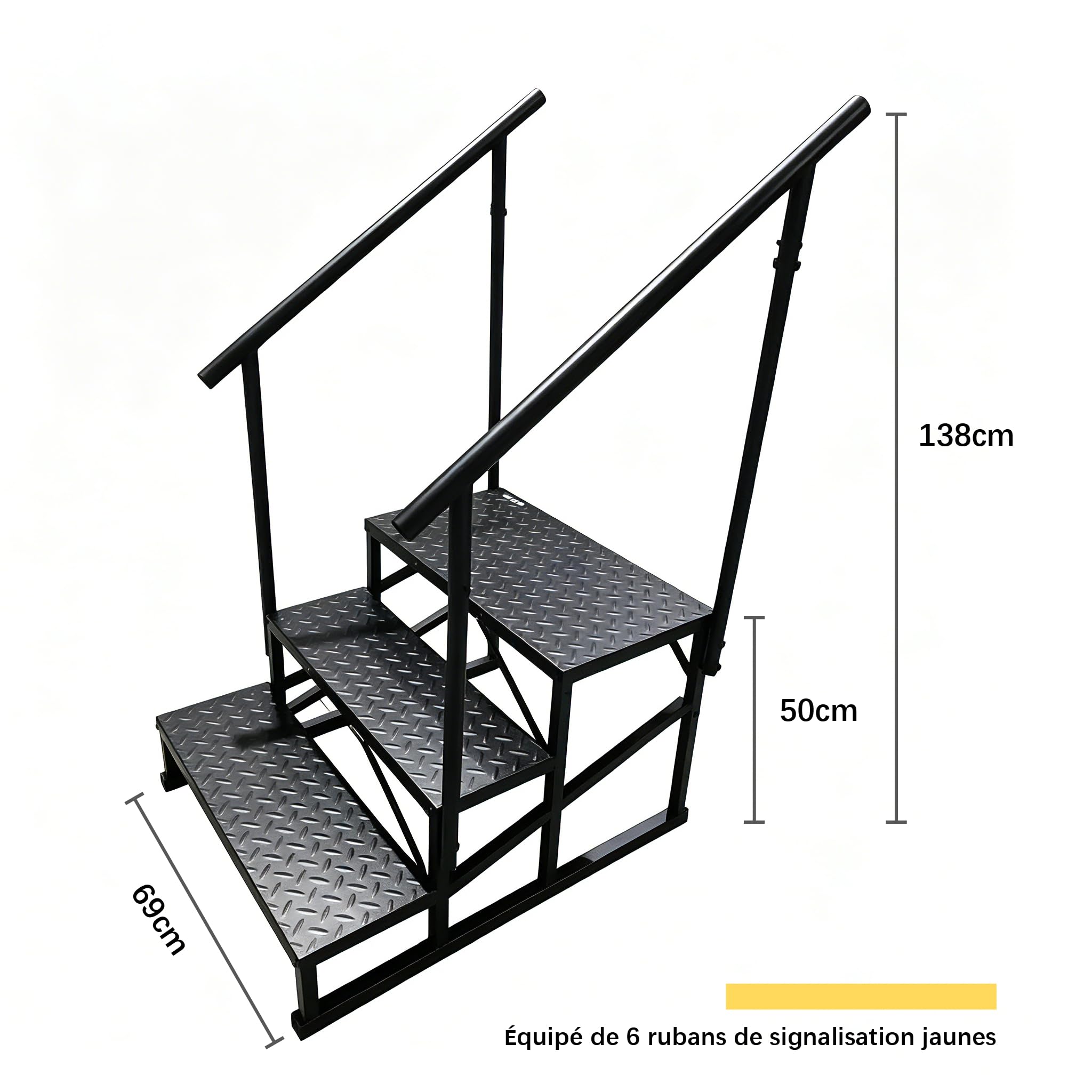 Garvee Escalier extensionérieur antidérapant pour Camping-Car – 3 marches Robustes en métal avec Double Rampe, idéal pour Maison Mobile, Spa, Piscine, Usage intérieur/extensionérieur – Noir