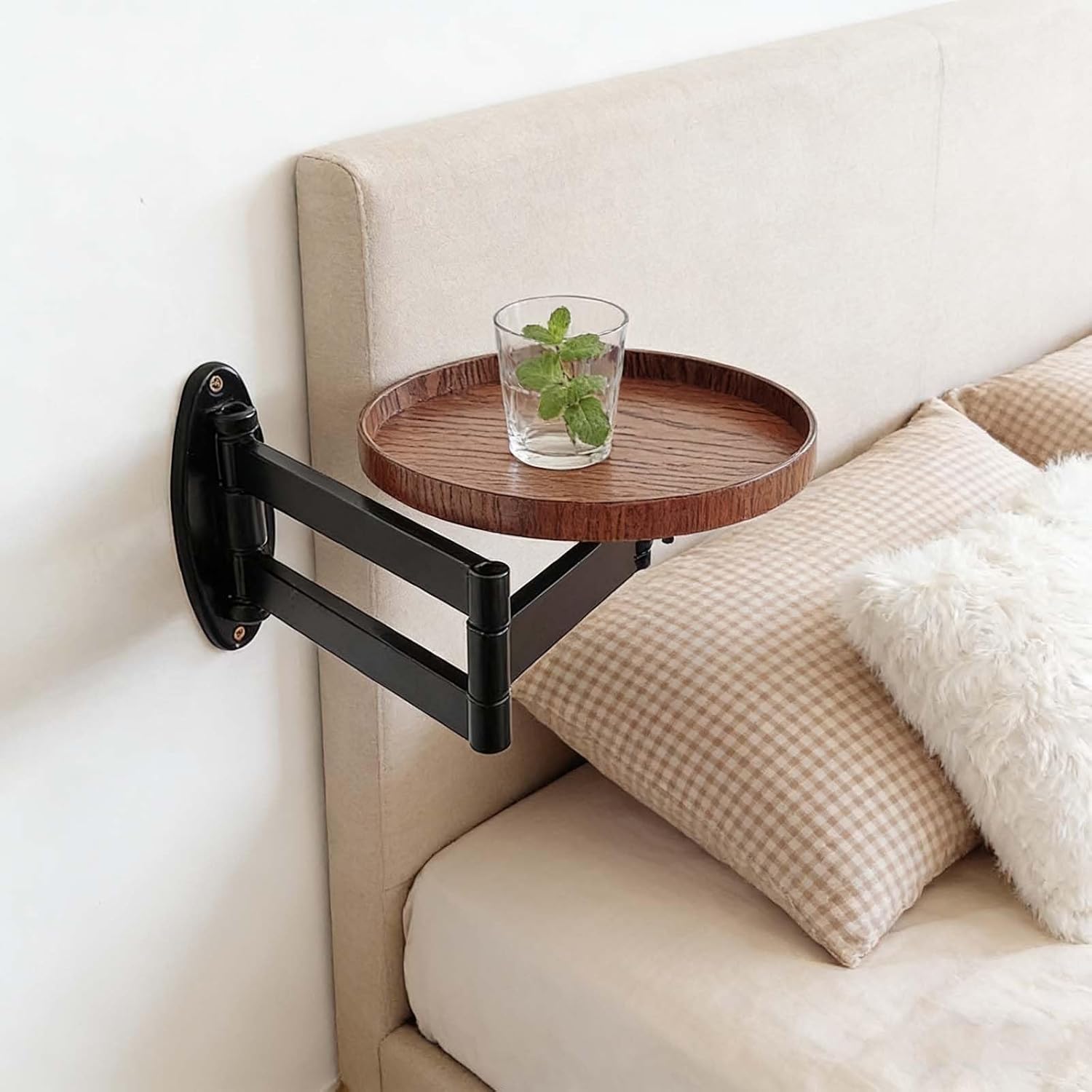 Wall-Mounted Folding Desk - Space-Saving Drop-Down Table with Retractable Shelf & 180° Rotation for Small Spaces, Bedroom, Living Room, Study (Black/Walnut)