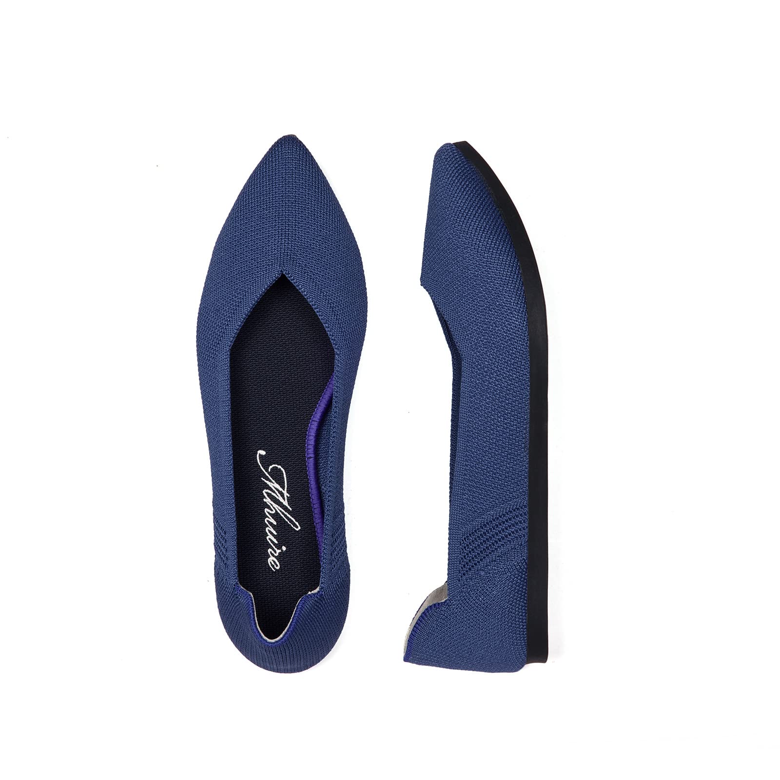 Mhuire Women Knit Flats,Sustainable Pointed Toe Breathable Knit Ballet