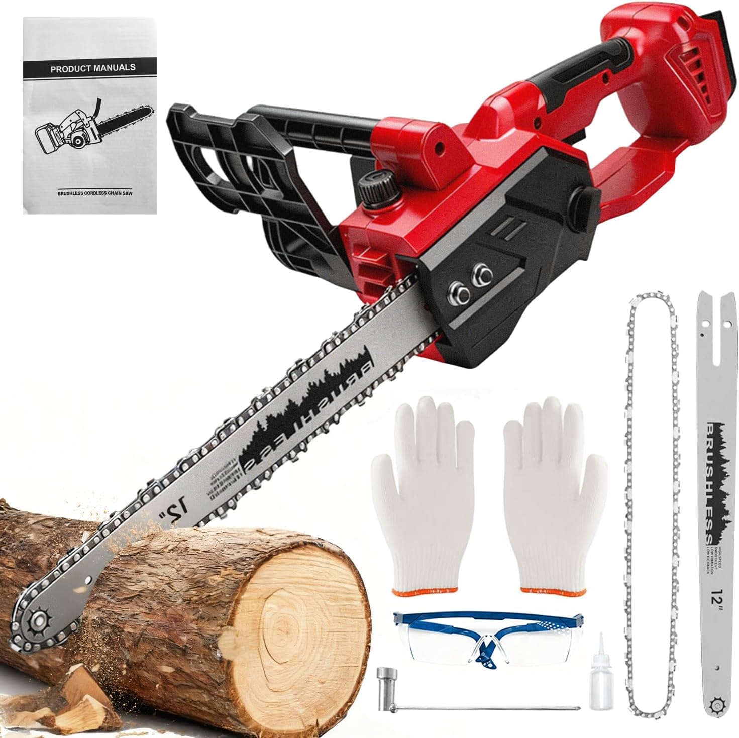 12-inch Cordless Chainsaw for Milwaukee 18V M18 Battery (Tool only) | Brushless Portable Electric Chain Saw Tool, Handheld Electric Chainsaw for Wood Cutting Tree Trimming