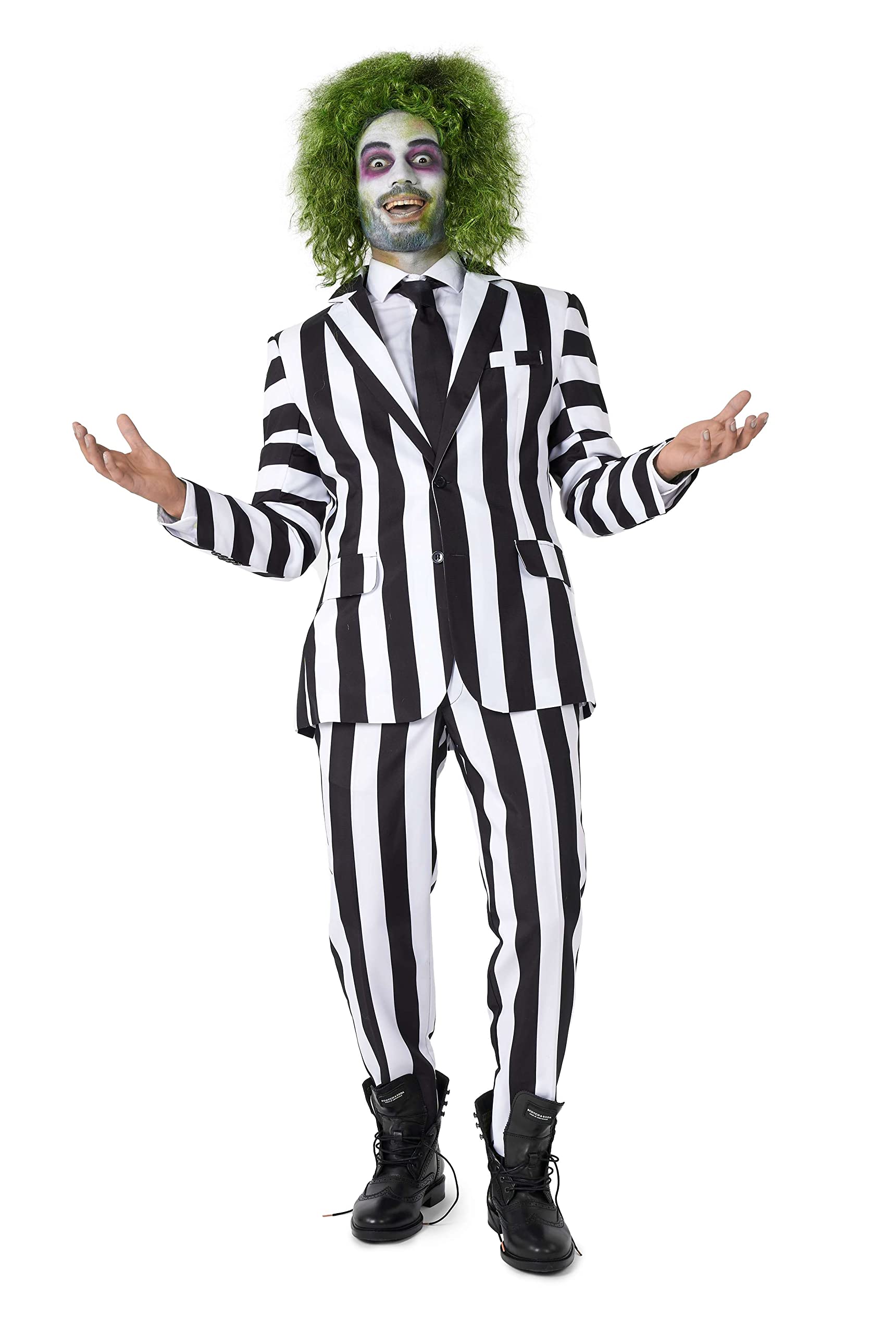 Suitmeister Herren Premium Kostüm – Beetlejuice Slim-Fit (Schwarz-Weiß)