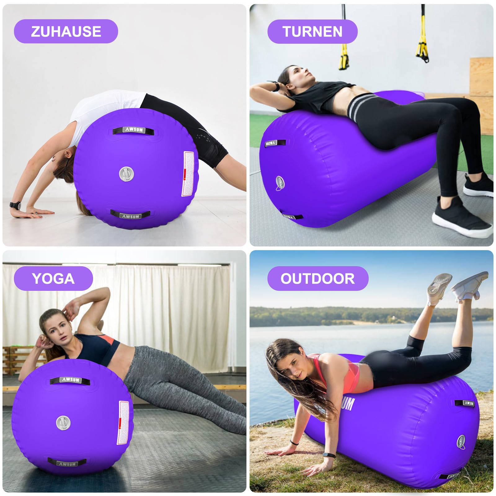 AWSUM Aufblasbare Air Rolle, Turnen Air Matte Rolle Air Barrel mit elektrischer Luftpumpe für Gymnastikmatte Backflip Yoga Air Tumbling Track Balance Trainer Trainingshilfe