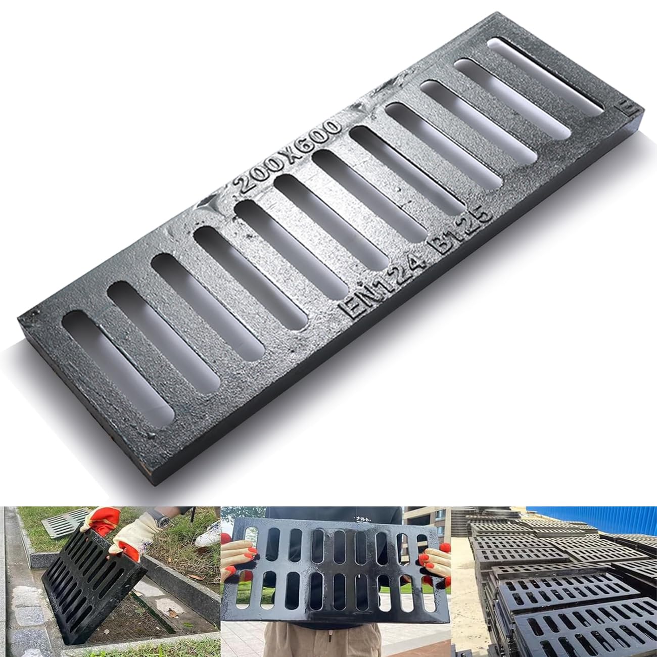 24x8 Cast Iron Drain Grate,B125 Outdoor Metal Grate for Storm Drain | Heavy-Duty Rectangle Channel Grate, Sewer Grate for Drainage, Trench Drain Cover for Driveway, Concrete Floor, Yard, Garage.