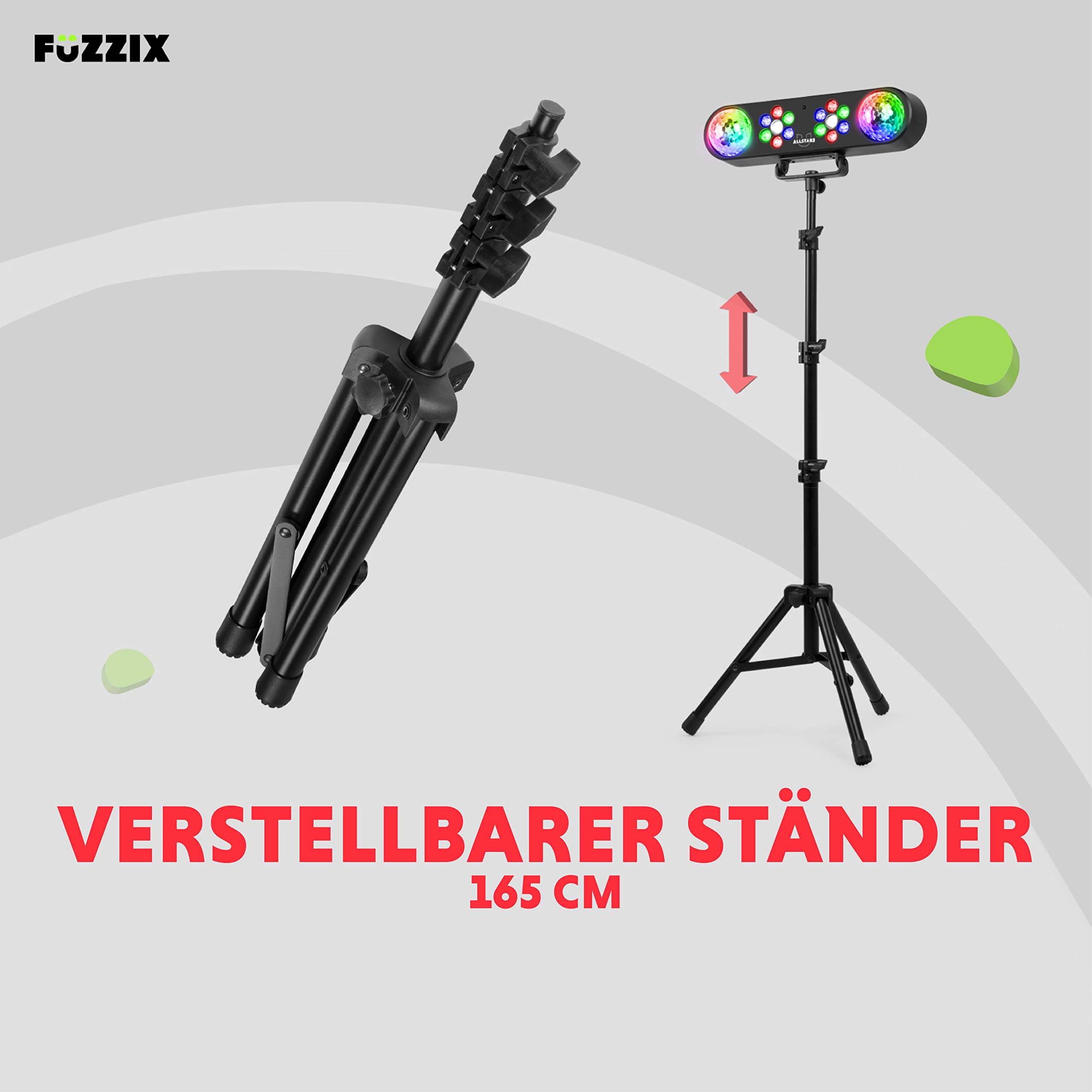 Fuzzix AllStar2 LED Disco Licht mit Fernbedienung, Discokugel und 2x PAR Partylicht Set, DJ Licht Stativ, Lichtorgel Musikgesteuert LED, Discolicht Partylicht, Mobile DJ Lichtanlage, Partybeleuchtung