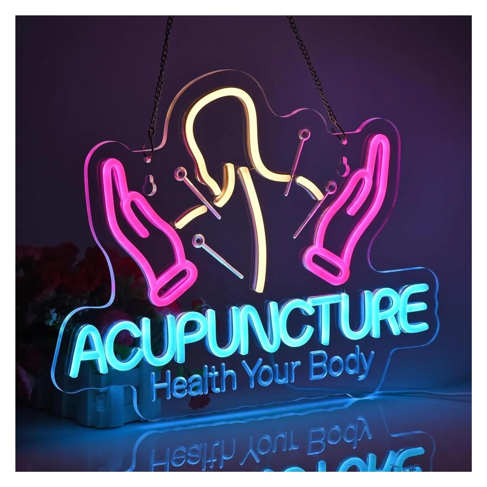 Luces de neón Luz De Neón LED De Acupuntura: Alimentada Por USB, Con Atenuador, Brillo Ajustable Para Salas De Terapia, Decoración De Bienestar 35x49cm