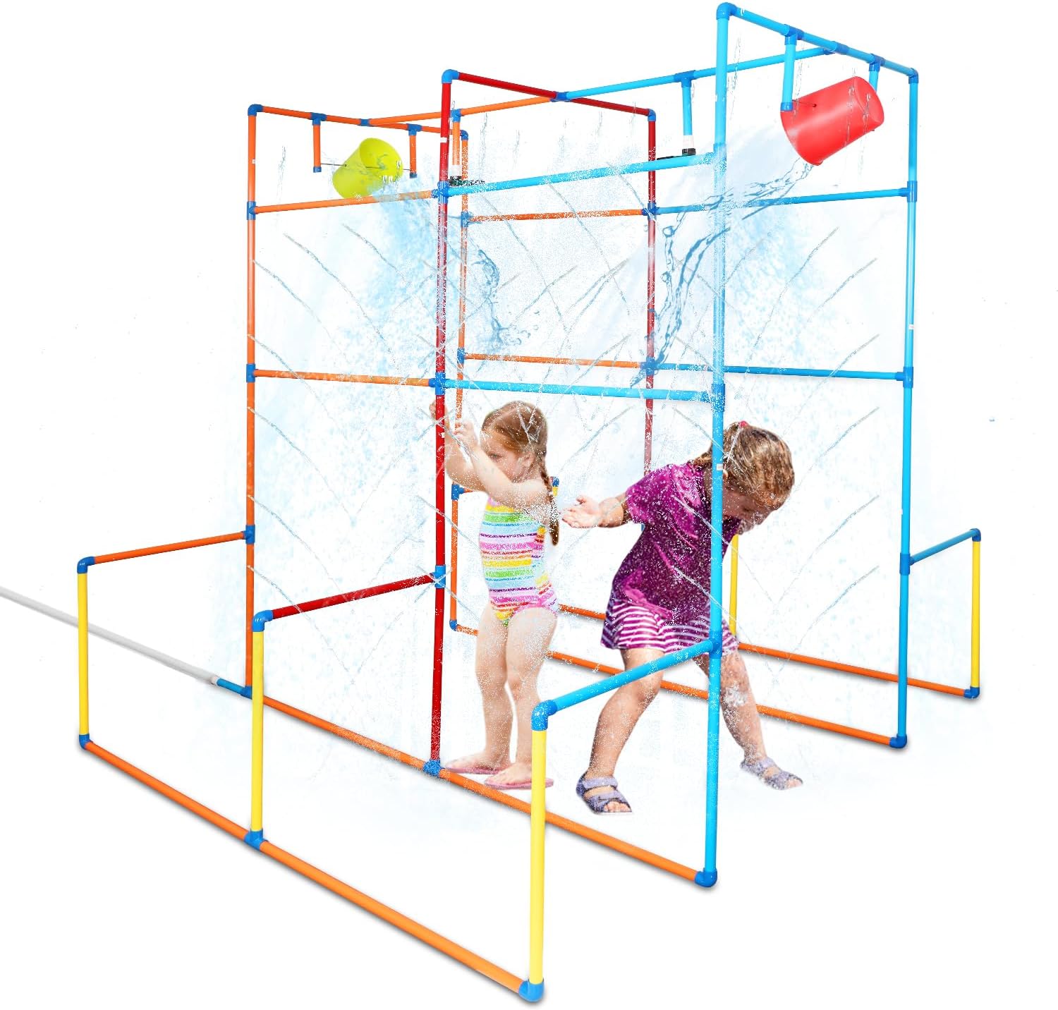 Water Park Sprinkler Toy, Backyard Waterpark with Dump Buckets & Rotating Splash Nozzle Water Toys Play Water Fun for Kids Outdoor