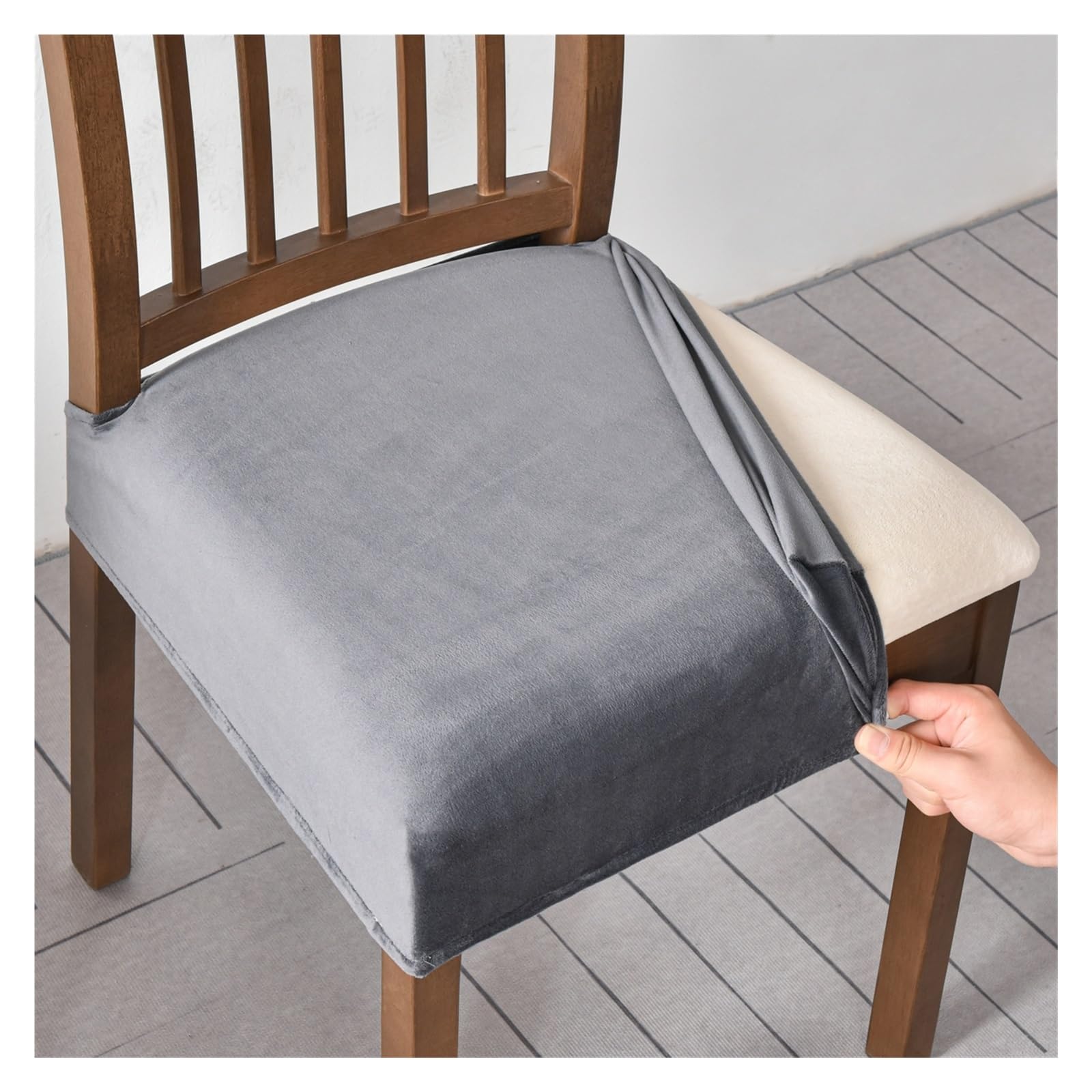 Stuhlhussen 6er Set Universal Stretch Stuhlhussen Moderne Samt Husse Abnehmbare Stuhlbezug Stuhl Abdeckung Esszimmer überzug Spannbezug,für Bankett Deko und Hochzeit Partys ( Color : Dunkelgrau , Size