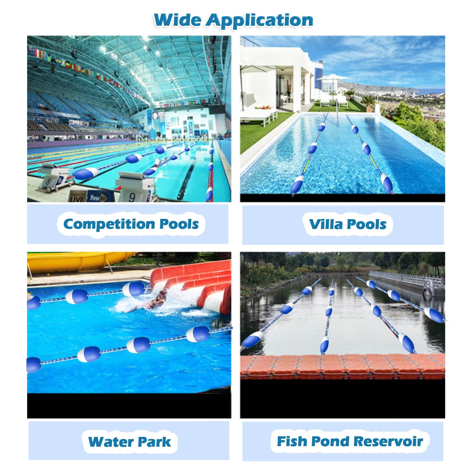 Schwimmendes Bahntrenner-Set für Schwimmbecken mit Bojen, strapazierfähiger Sicherheitsleine für Schwimmtraining und Bahnmarkierung(30m,One Size)