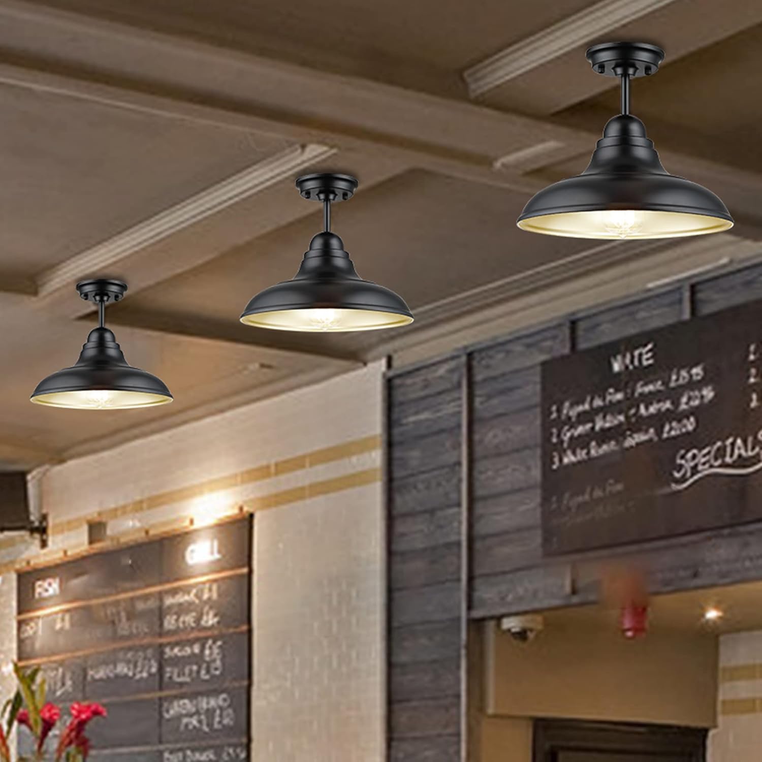 Farmhouse Semi Flush Mount Ceiling Lights, Modern Ceiling Light Fixture with Black Finish for Kitchen, Hallway, Entryway, Dining Room, Bedroom, Cafe, Bar, Living Room, 12"