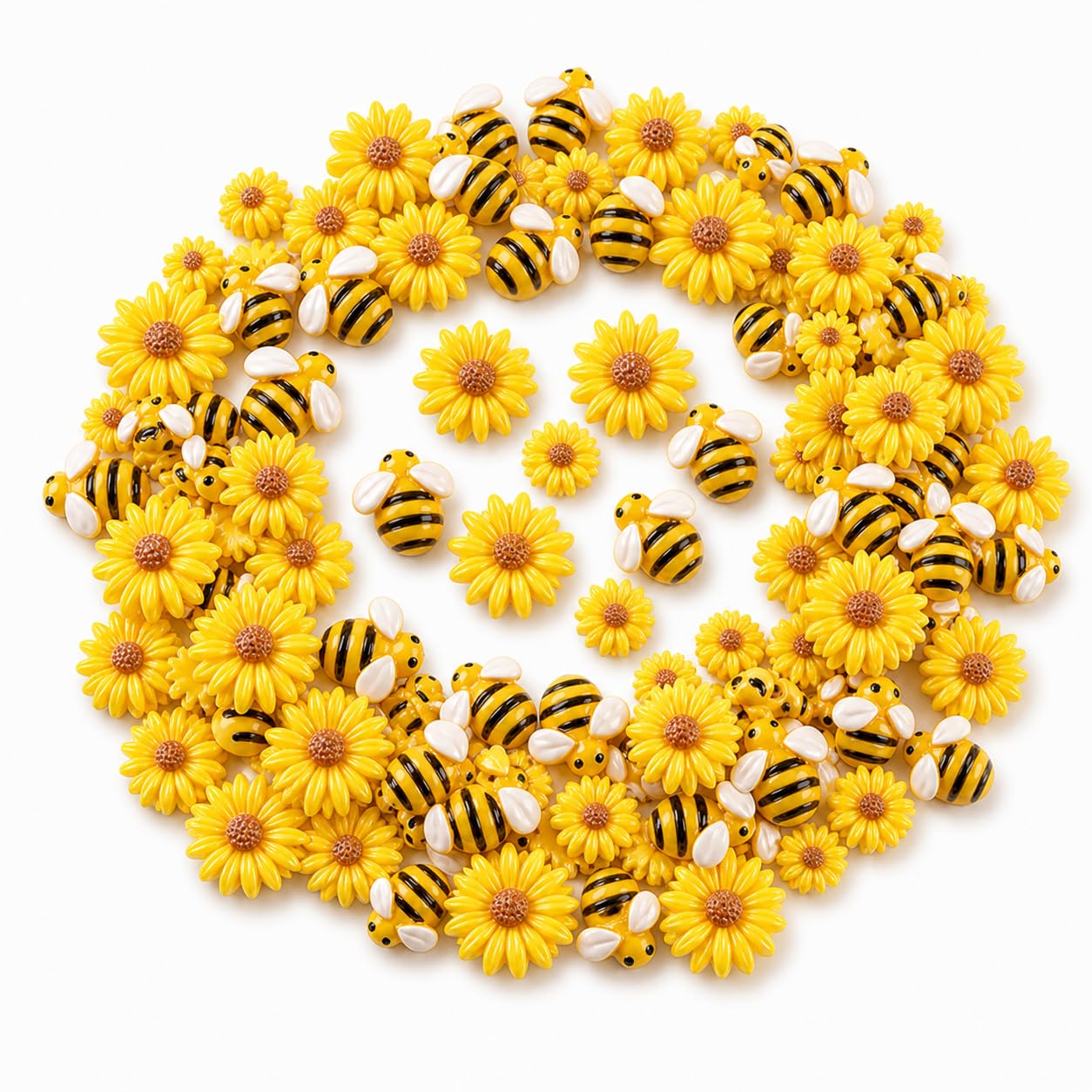 Gipnva 90Pcs Resin Bee Daisy Flower Flatback Embellishments, Yellow Sunflower for DIY Crafts, Scrapbooking, Party Spring Decor