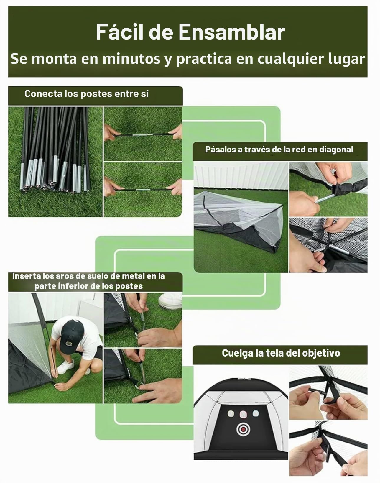 Jaula de golf de práctica 5 en 1 10 x 7 pies con objetivos de astillado, juego completo con alfombrilla, pelotas, camisetas y bolsa de transporte
