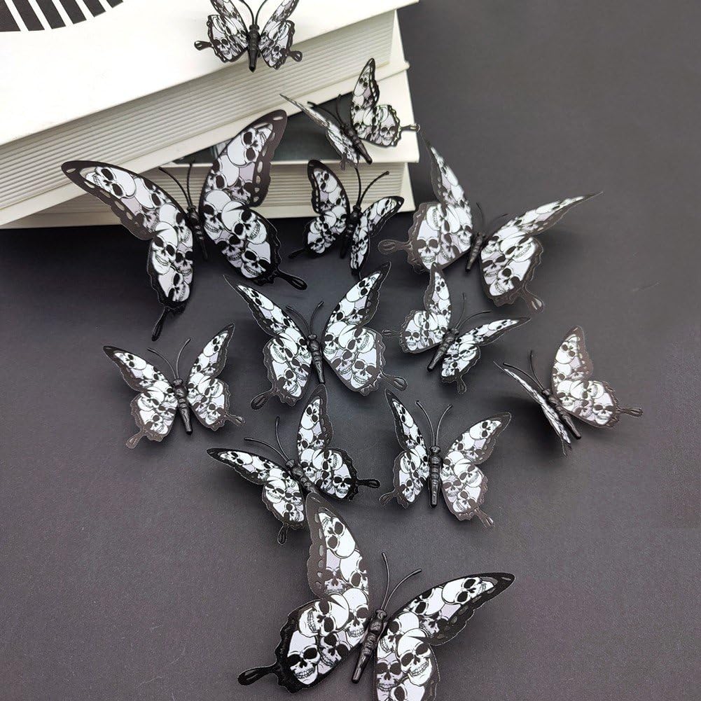 24 szt./zestaw Halloween motyl naklejki ścienne usuwalne 3d motyl naklejki na okno horror naklejka ścienna naklejka na imprezę wystrój