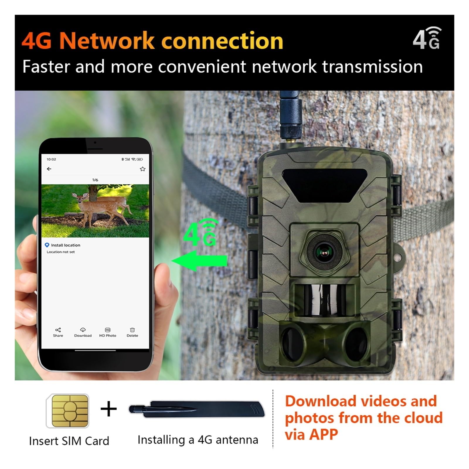 Kamera Obserwacyjna Myśliwska 4G 60MP 1296P Noktowizor Dzikiej Przyrody Aktywowana Ruchem Zewnętrzna Spust Wyzwalacz WyraźNe Nagranie Wideo