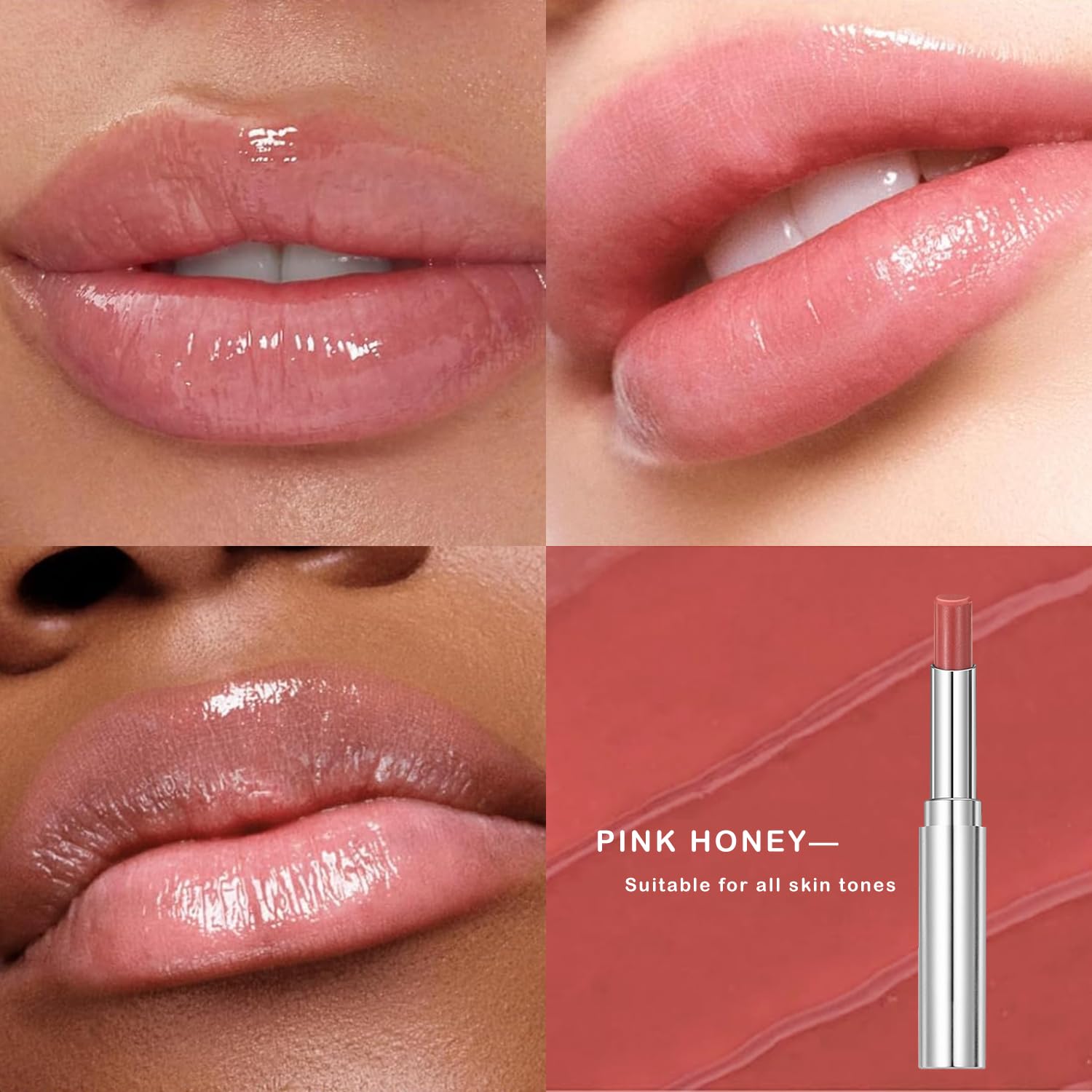 2PCS Honeynoir-Pink Honey Lipstick, Moisturizing Lip Color, Nourishing Lip Balm, Honey Noir Lipstick Suitable for All Skin Tones, Natural Lip Care, Long-Lasting Moisturization Non-Sticky