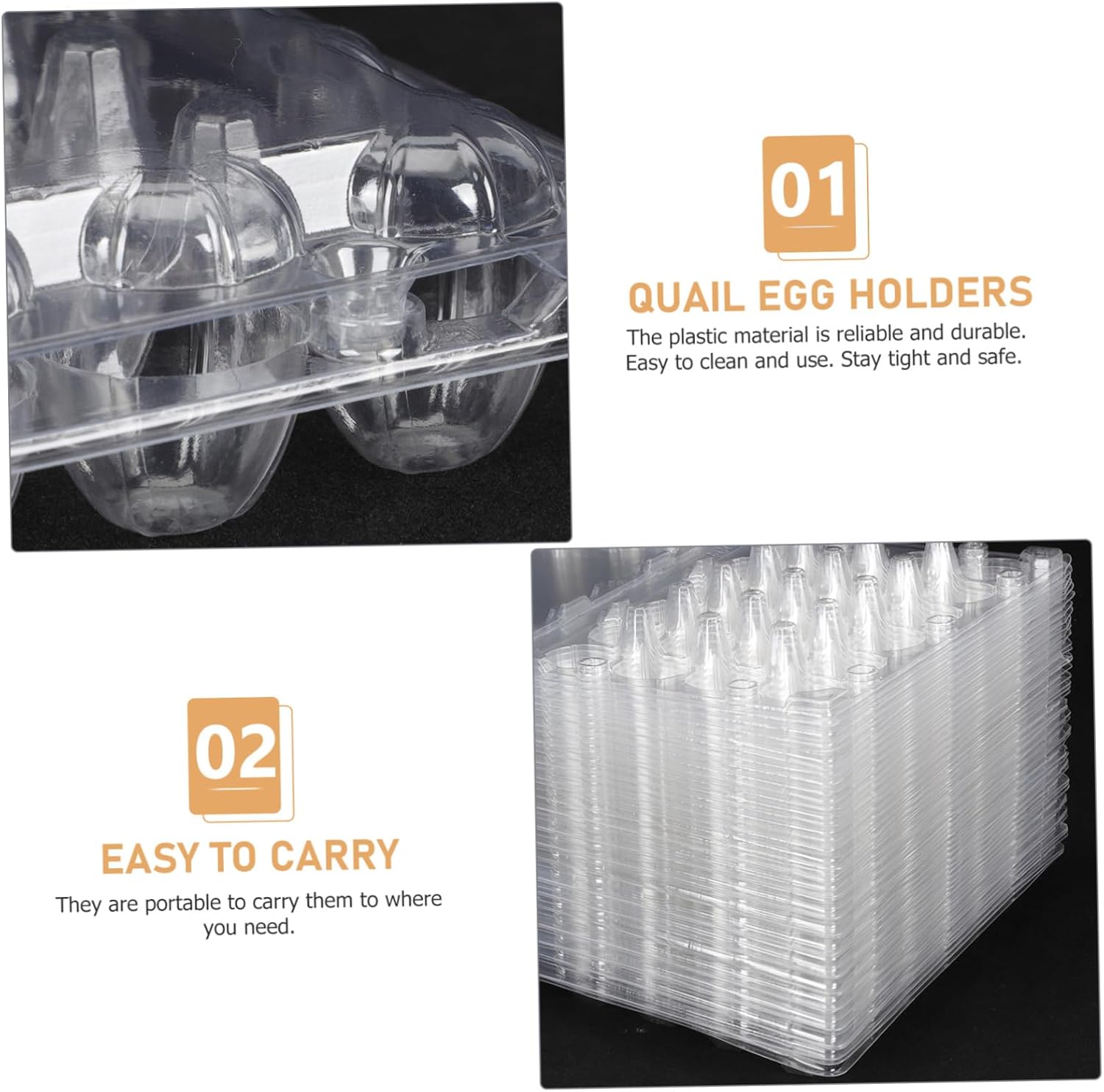 jojofuny 50pcs Clear Quail Boxes Transparent Holders for Safe Storage and Organization Kitchen Refrigerator