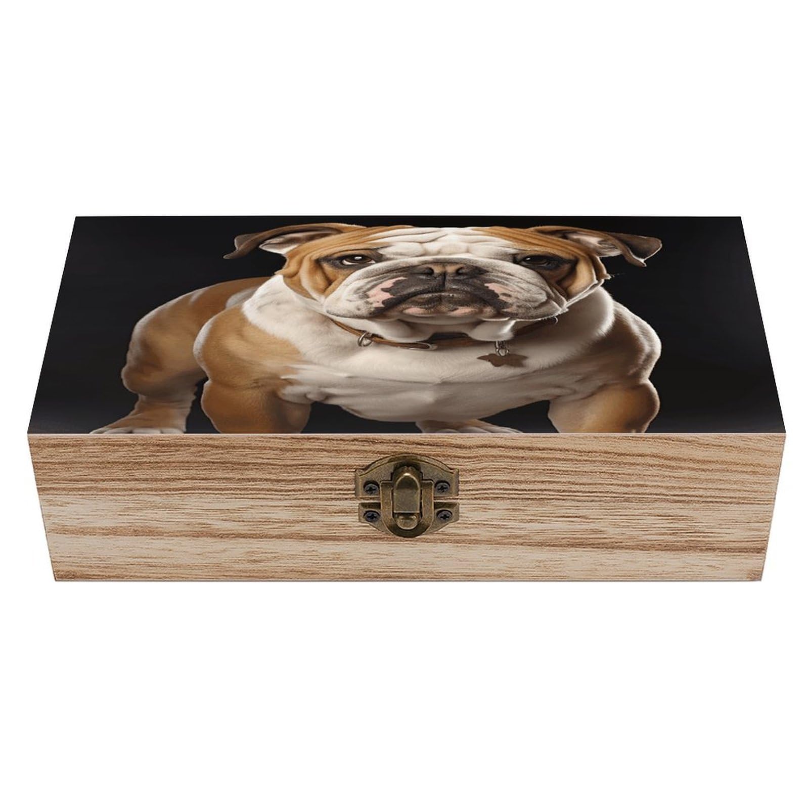 VstaDank English-Bulldog Wooden Storage Box Wooden Keepsake Box with Hinged Lid Exquisite Solid Wood Decorative Jewelry Case Memory Box for Jewelry Photos Letters Crafts Trinkets