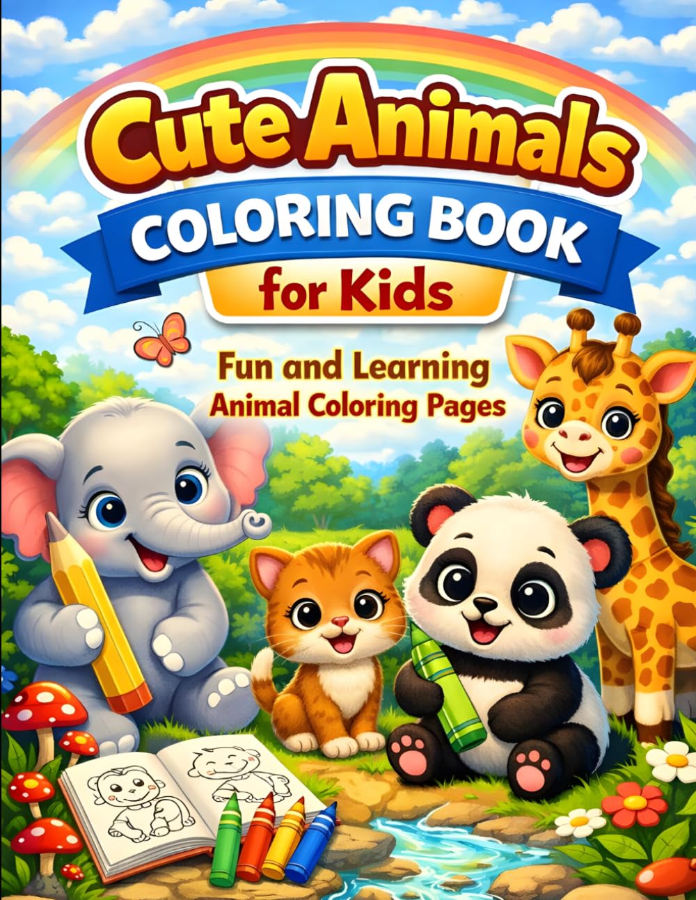 Cute Animals Coloring Book for Kids: Fun and Learning Animal Coloring Pages.