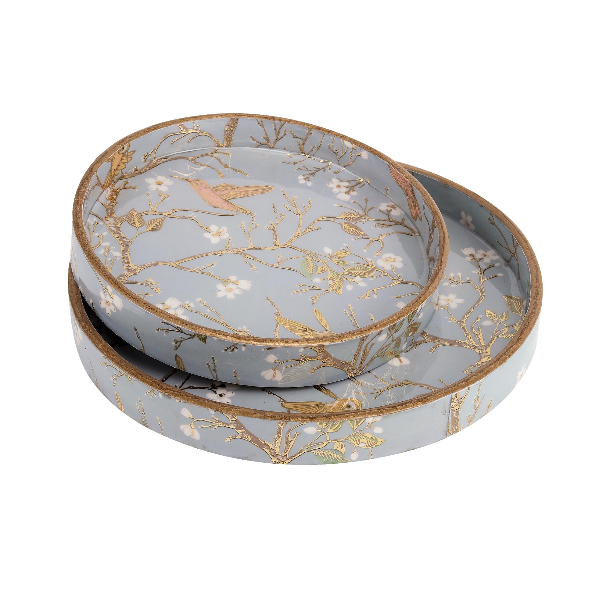 MDF Round Wooden Serving Tray | Pack of 2 | Enamel Finished Trays - Size : 9x9, 7x7 Inches | Handcrafted Wooden Tray for Kitchen & Dining (Sky Birds)-image-33