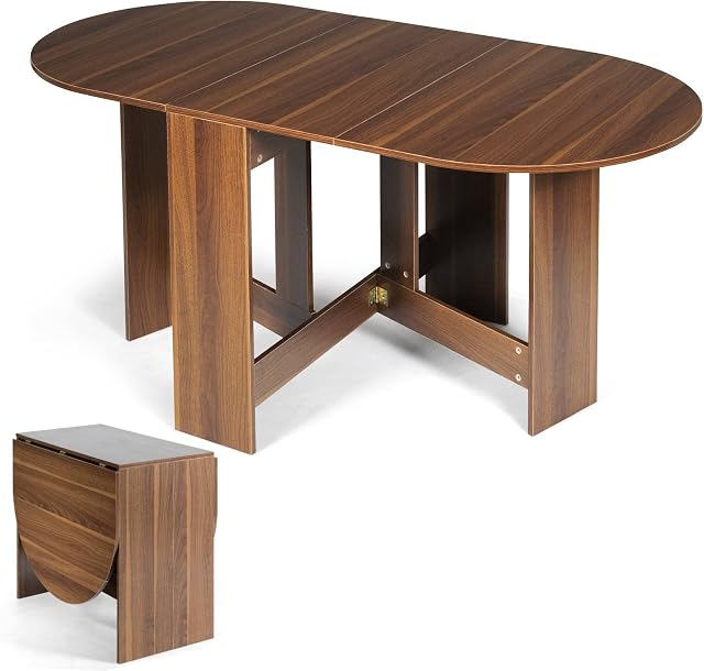 TANGZON Folding Drop Leaf Dining Table, 163x80x75cm Extending PC Laptop Workstation, Small Space Wooden Desk for Kitchen, Living Romme, Office