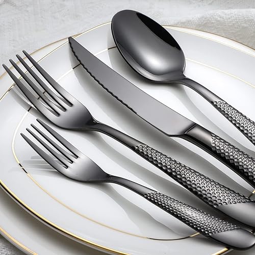 Miniatura 4 de Juego de cubiertos de acero inoxidable de 45 piezas para 8 personas con utensilios para servir, incluye tenedor, cuchillo, cuchara, cubiertos para