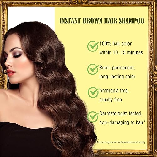 Miniatura 5 de Champú de tinte para el cabello castaño oscuro a base de hierbas, 16.9 fl oz para cabello canas, champú instantáneo de color marrón oscuro 3 en 1