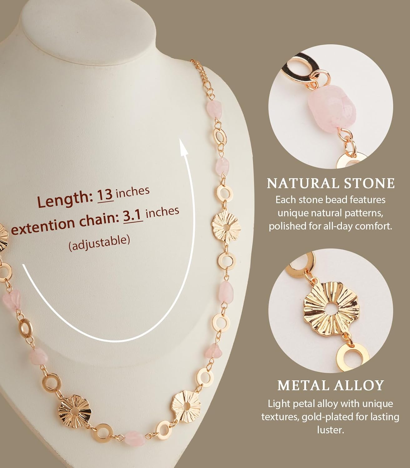 Long Gold Necklaces for Women Dainty Natural Stone Beaded Gold Necklace Mothers Day Gifts Boho Gold Costume Jewelry for Women - Image 7