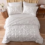 MR&HM Satin Comforter Queen 7 Pieces - Luxurious Pinch Pleat Bedding Set with Comforter, Flat Sheet, Fitted Sheet, Pillowcases & Shams, Super Silky Soft Bed Set for All Season (Queen, Ivory)