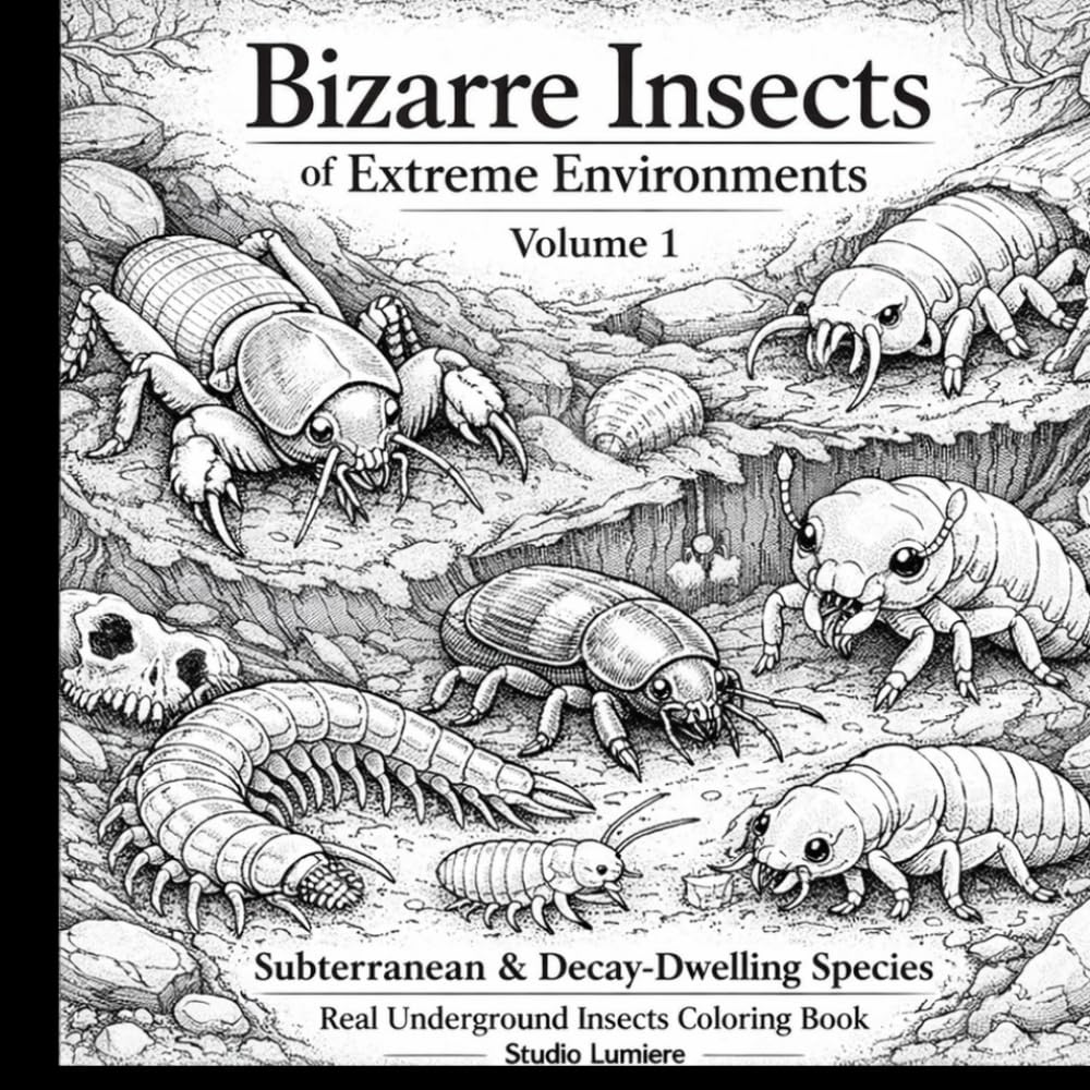 Bizarre Insects of Extreme Environments – Vol.1: Subterranean & Decay-Dwelling Real Insects Coloring Book 70 Real Underground and Decomposer Species | Advanced Entomology Line Art