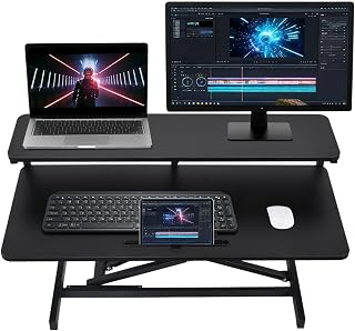Stand Up Desk Riser, 37-Inch Large Desktop Height Adjustable Standing Desk Converter, Sit to Stand Workstation for Computer Table, Home Office, Game Table, Black
