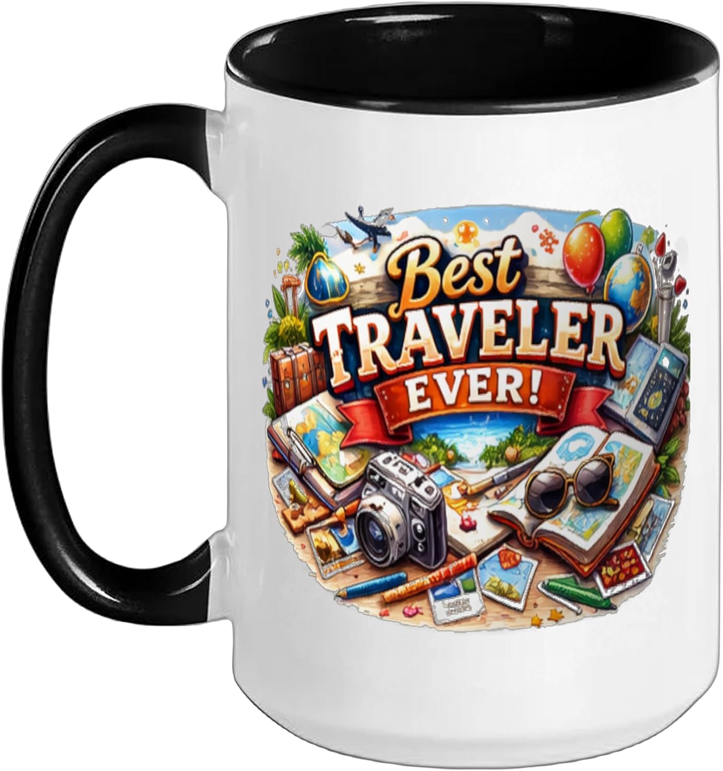 Best Traveler Ever! Ceramic Mug, Black/White, 15oz