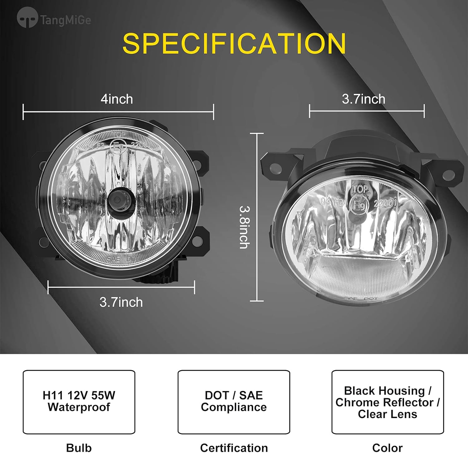 TangMiGe Fog Lights Lamps for Jeep Compass Renegade Cherokee, Dodge FAM Promaster 1500 2500 3500 CITY, Honda CRV Crosstour Pilot, Acura ILX RDX TL TSX, FIAT 500L 500X, 2010-2020, 1PCS, Clear Lens, L=R