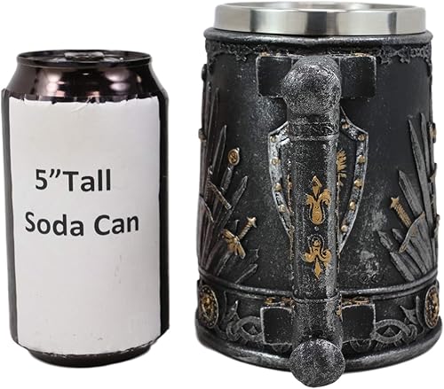 Miniatura 3 de Ebros Gift Gran dragón medieval de hierro trono de espadas y escudo de la heráldica escudo taza de café 14oz beber cerveza Stein Tankard Cup Fantasy
