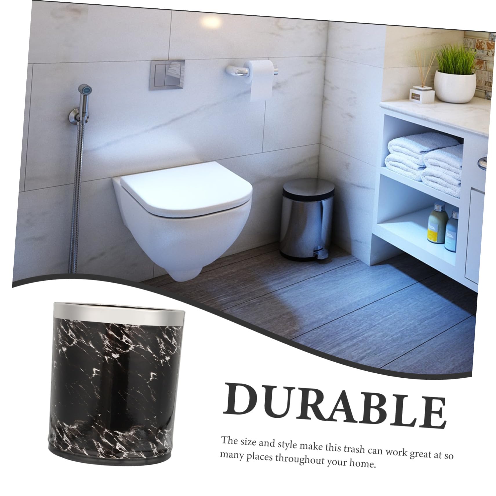 Plastik mülleimer mit Großem Öffnungsdesign Leicht zu Reinigen Stabiler Kunststoff Stilvoller Schwarzer Marmor look für Büro Wohnzimmer Schlafzimmer und Küche