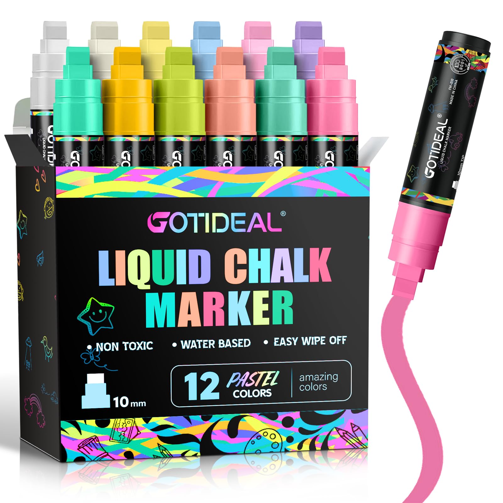 GOTIDEAL Window Markers Jumbo Chalk Markers 10mm Thick Tip 12 Colors