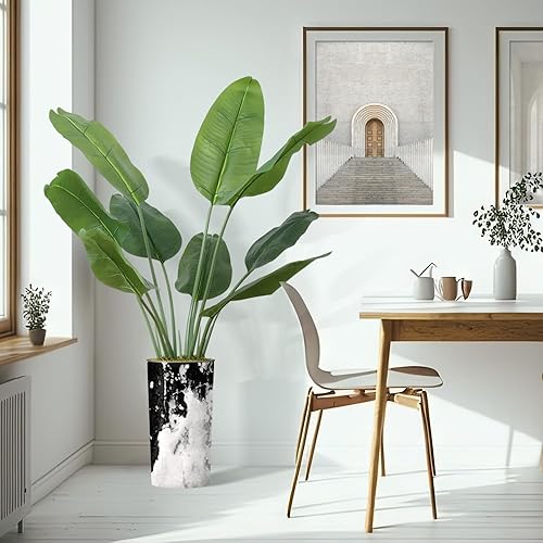 Miniatura 6 de Árbol artificial en macetero contemporáneo con efecto de granito, hojas de plátano falsas de seda para decoración del hogar en interiores y