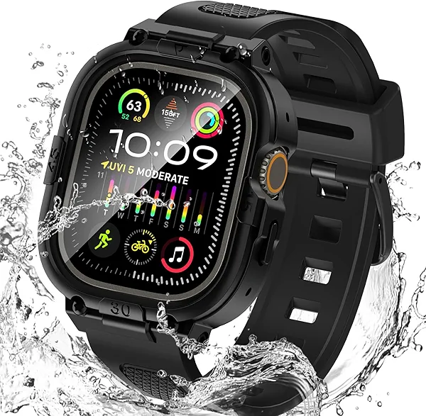 Goton 3 in 1 Waterproof Case with Band for Apple Watch with Built-in Tempered Glass Screen Protector 49mm, 360° Shockproof Bumper Face Cover with Band for Apple Watch Ultra 3/Ultra 2/Ultra, 49mm