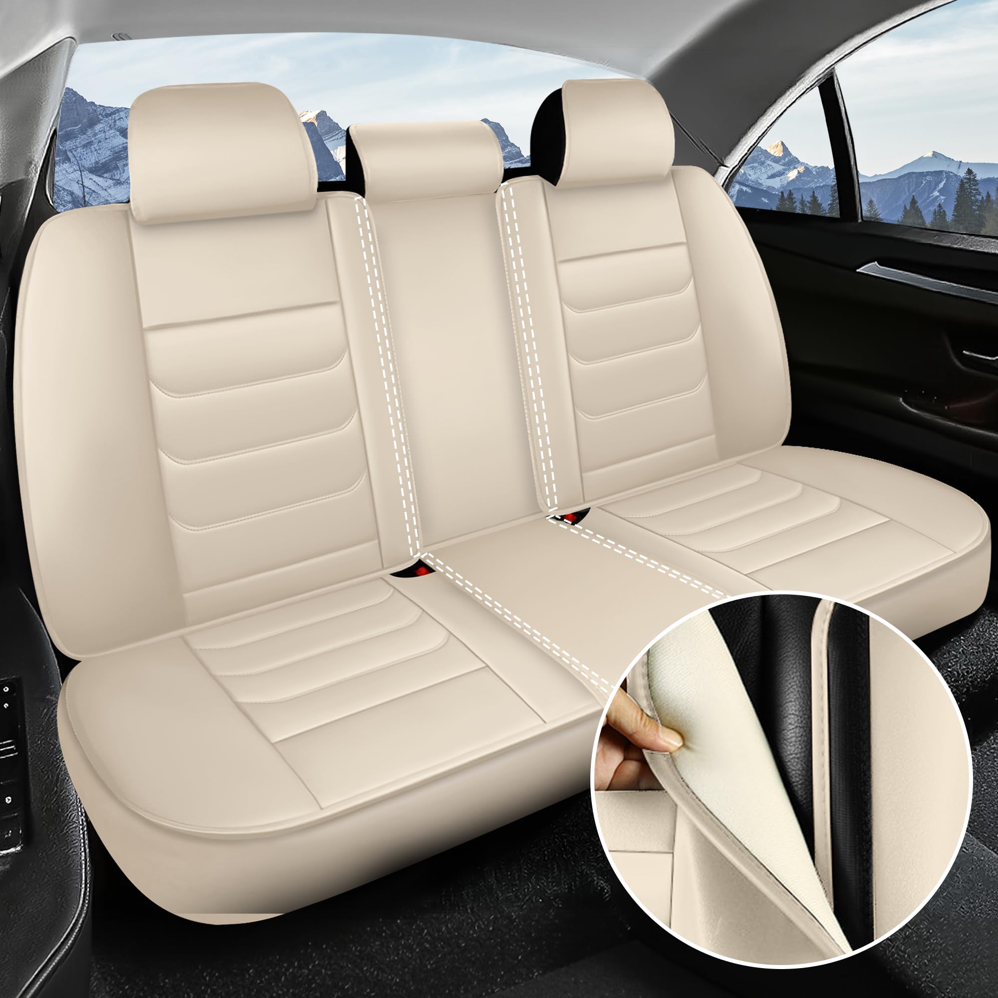 Autositzbezüge passend für Mercedes-Benz CLA 180 2007-2026, 5 Sitze Komplettset, wasserdicht & langlebig, kompatibel mit Seitenairbags, hochwertiges Nappa-Leder Sportsitzbezug.(Beige)