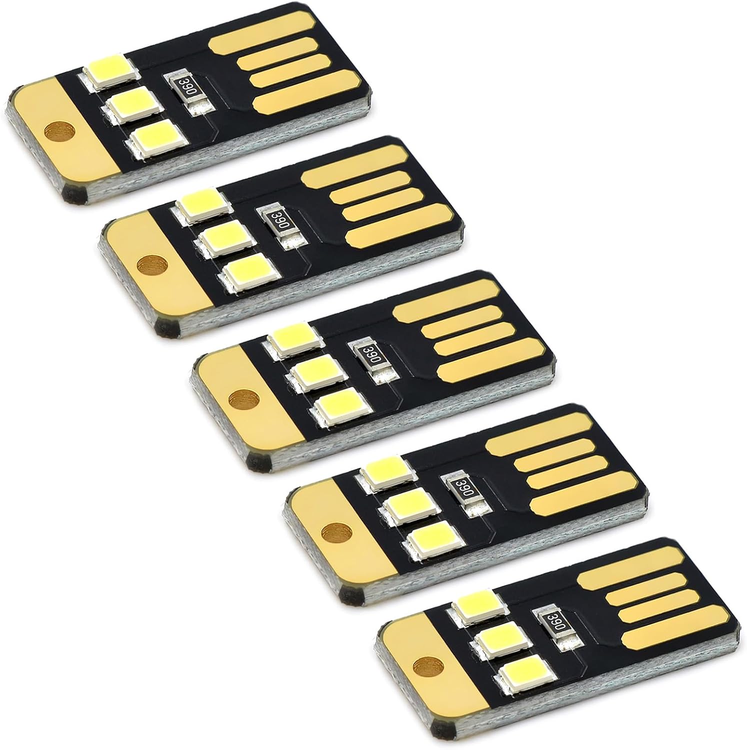 5Pcs Pocket Card USB Power LED Keychains Night Light 0.2W USB LED Bulb Book Light for Laptop PC Powerbank
