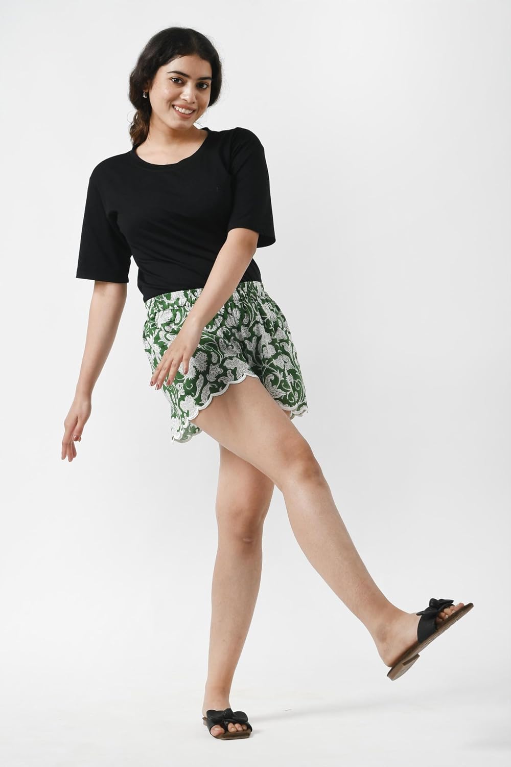 Women’s Cotton Shorts | Hand Block Printed Boho Summer Loungewear | Lightweight Elastic Waist Casual Shorts
