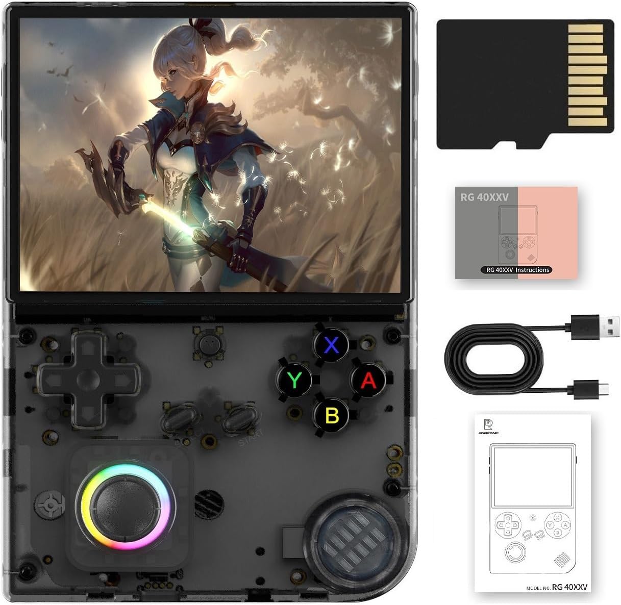 RG40XX V Retro Handheld Game Console , 4.0 Inch IPS Screen Linux System Built-in 64G TF Card 5017 Games Support HDMI TV Output 5G WiFi Bluetooth 4.2(Transparent Black)