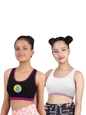 DChica Essentials Sports Bra for Girls, Cotton Non-Padded Full Coverage Beginners Non-Wired T-Shirt Gym Workout Bra with