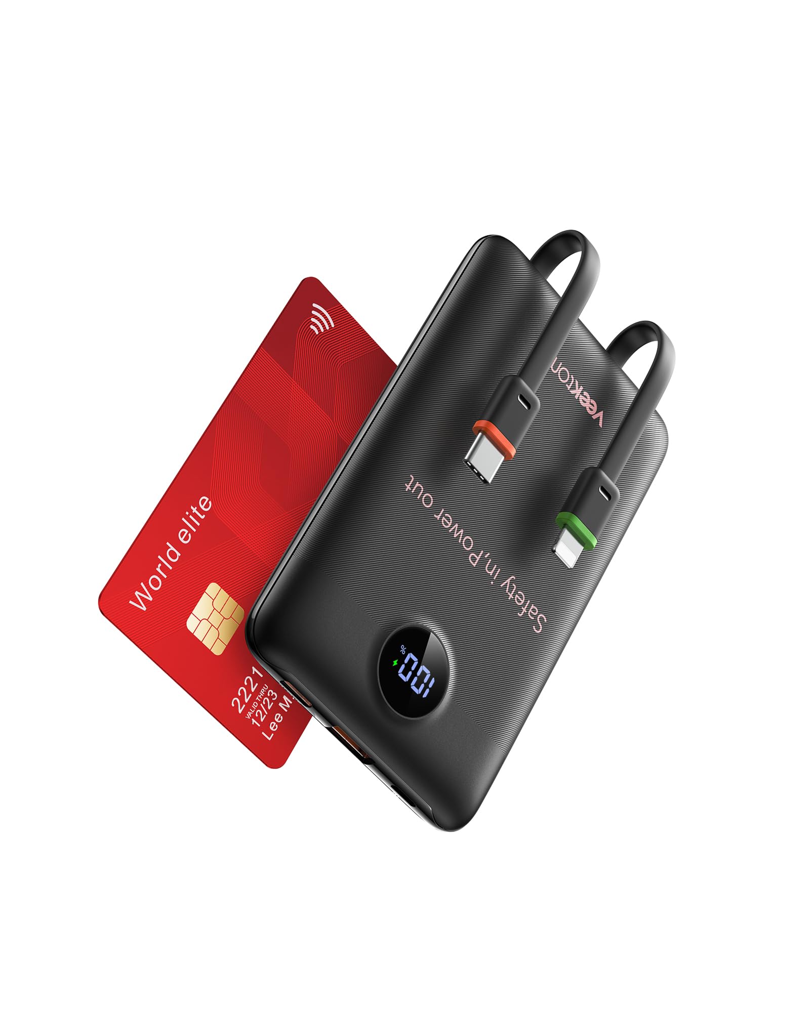 VEEKTOMX Portable Charger Built-in Cables Slim Power Bank for iPhone Fast Charge USB C Battery Pack Travel Essentials