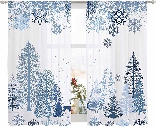 Miniatura 9 de Cortinas semitraslúcidas para árbol de Navidad de 63 pulgadas de largo, cortinas con filtro de luz, bolsillo para barra, cortinas para decoración de